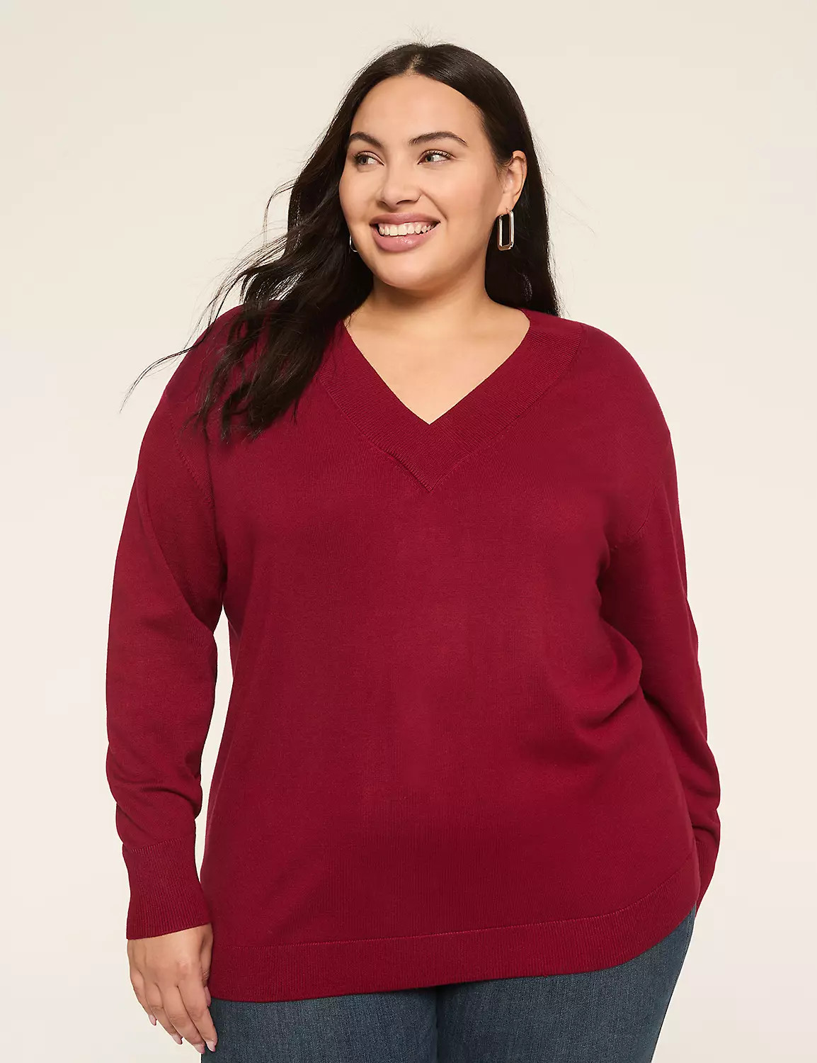 Long-Sleeve V-Neck Sweater | LaneBryant Plus size fall fashion cozy soft | Lane Bryant (US)