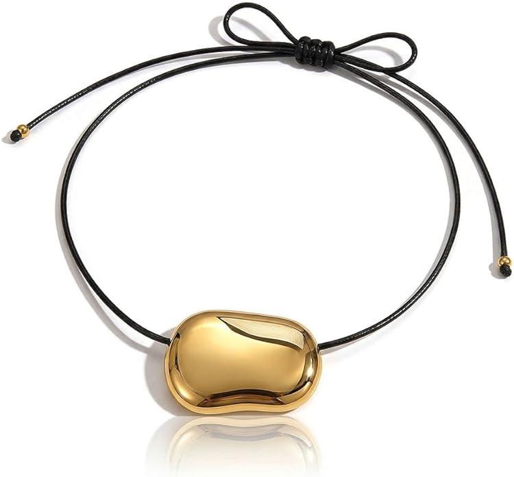 Minimalist Chunky Pendant Necklace Dainty Bean Necklace 18K Gold/Silver Plated Charm Adjustable C... | Amazon (US)