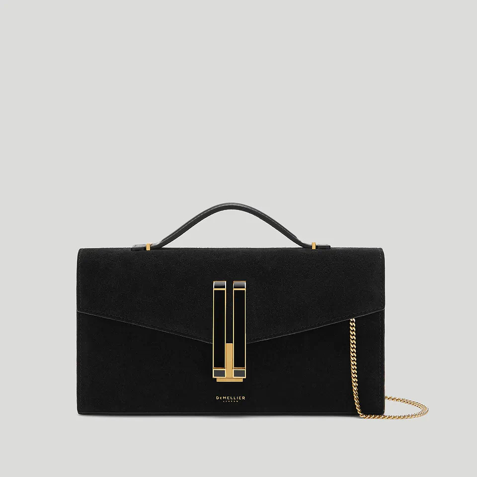 The Vancouver Clutch | Black Suede & Black Smooth Enamel Lock | DeMellier | DeMellier