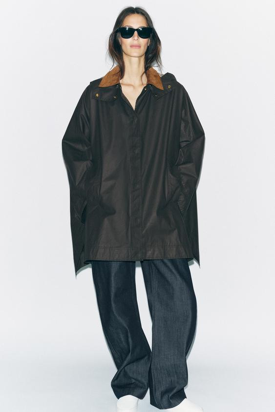 WAXED CAPE WITH CORDUROY COLLAR ZW COLLECTION | Zara US