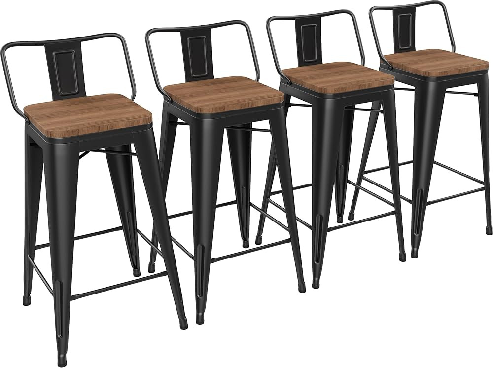 Yongchuang 26 inch Bar Stools Set of 4 Kitchen Counter Height Barstools with Wood Seat Metal Low ... | Amazon (US)