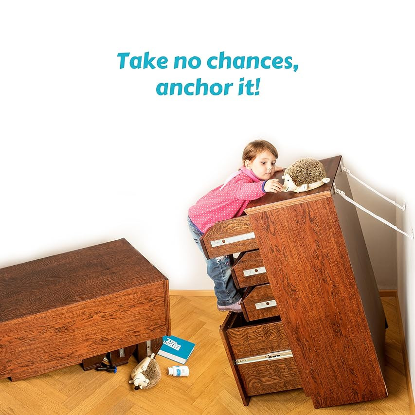 Boxiki Kids Adjustable Anti-Tip Furniture Anchors for Baby Proofing and Dresser Anchoring Kit. 8 PC  | Amazon (US)