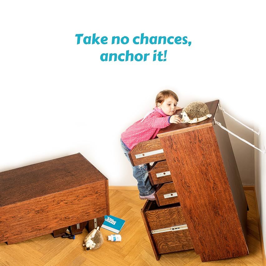 Boxiki Kids Adjustable Anti-Tip Furniture Anchors for Baby Proofing and Dresser Anchoring Kit. 8 PC  | Amazon (US)