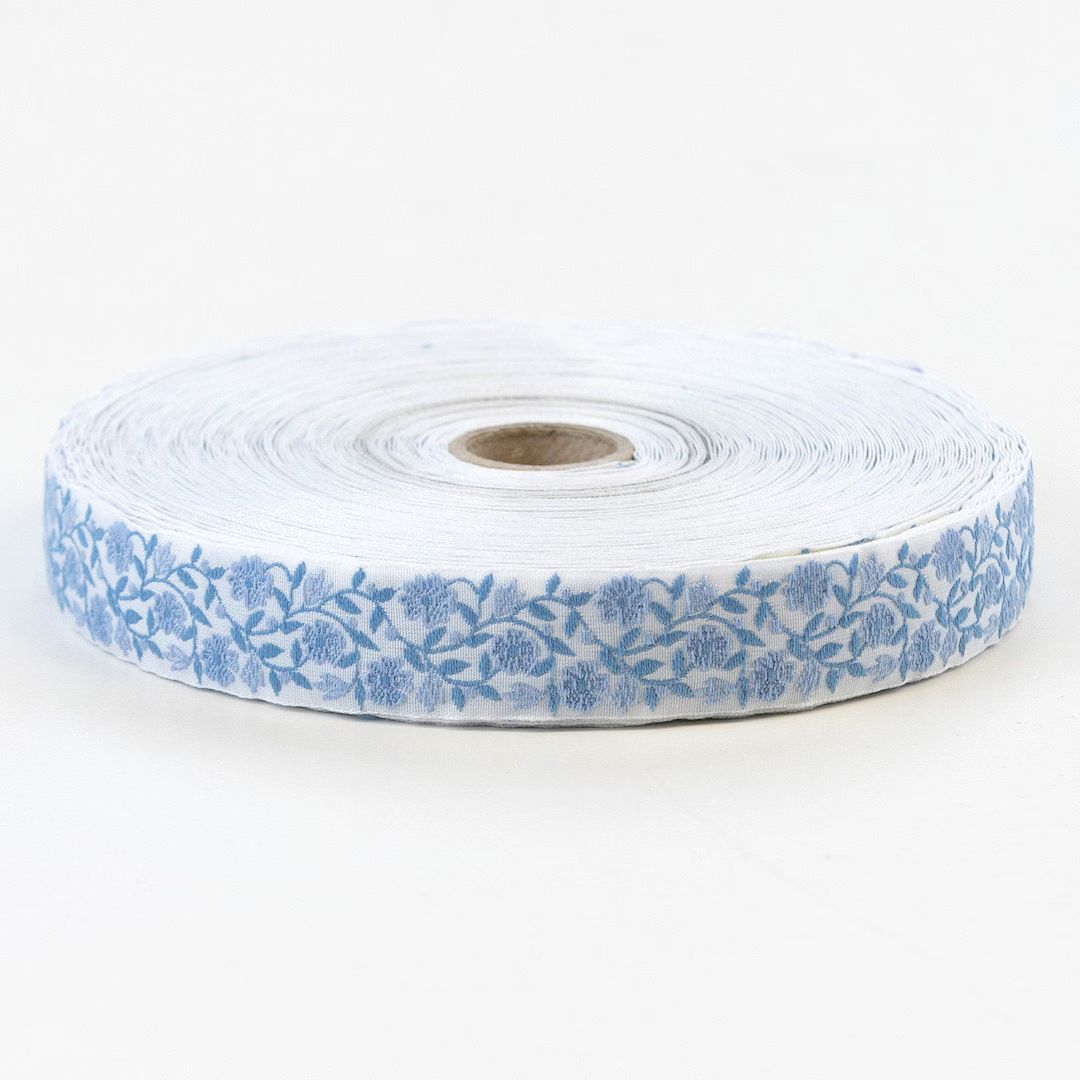 KAFKA D-03/05 Jacquard Ribbon Woven Organic Cotton Trim 3/4 Wide 20mm White W/sky Blue Flowers & ... | Etsy (US)