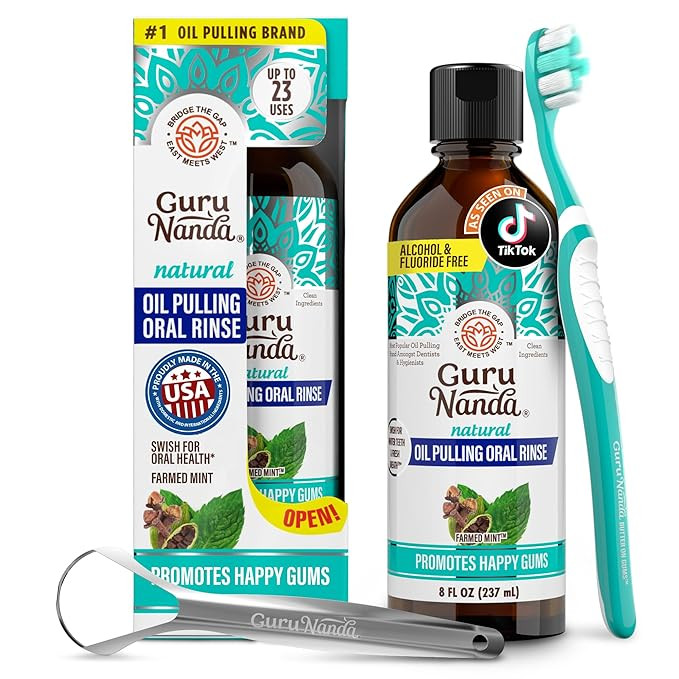 GuruNanda CocoMint Oil Pulling Mouthwash for Complete Oral Hygiene, 7 Essential Oils & Vitamins f... | Amazon (US)