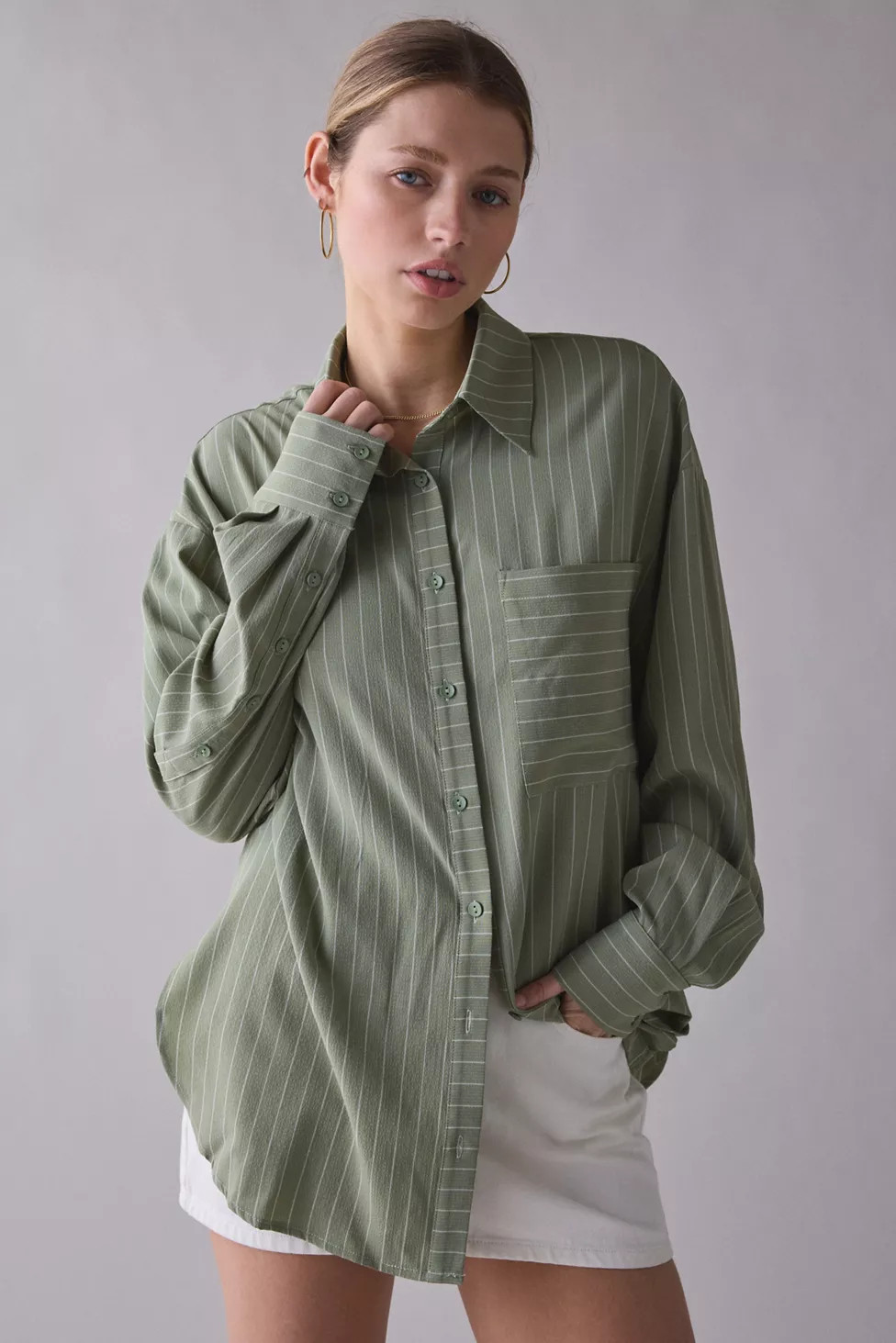 Ghospell Koa Striped Oversized Button-Down Shirt | Urban Outfitters (US and RoW)