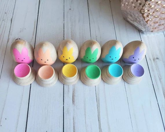 Bunny sorting set, Wood Toy,  Matching Toy, Easter basket stuffer, Rainbow Toy, Montessori toy, W... | Etsy (US)