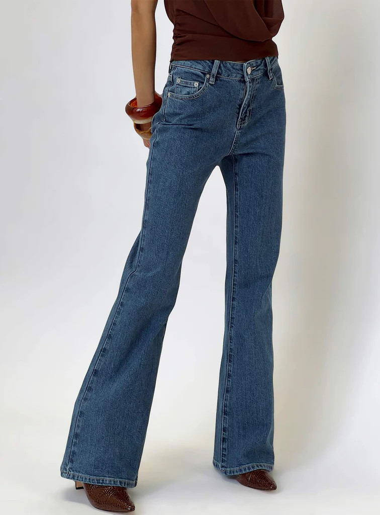 Magic Mirror Mid Rise Bootleg Jeans Mid Blue Wash | Princess Polly US