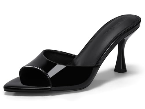Coutgo Womens Heeled Mules Pointed Peep Toe High Heels Slip On Backless Mule Sandals Dress Shoes, Black, Size 7.5 | Amazon (US)