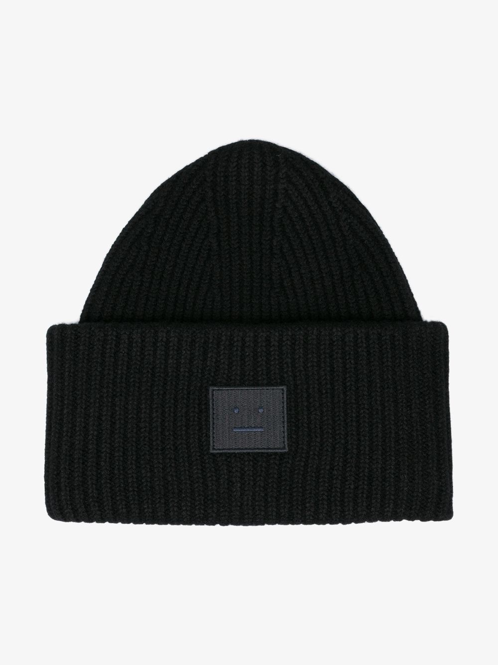 Acne Studios black Pansy Face ribbed wool beanie | Browns Fashion