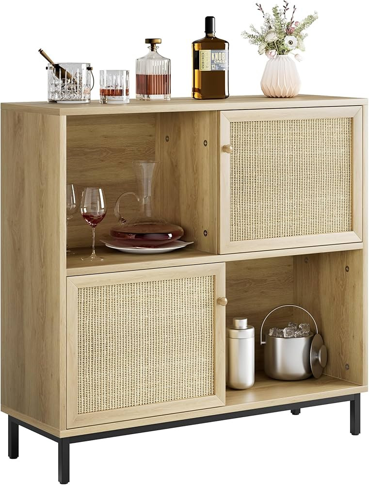 TrailBlaze Buffet Cabinet with Storage, Sideboard Cabinet with Sliding Door, Rattan Coffee Bar Ca... | Amazon (US)