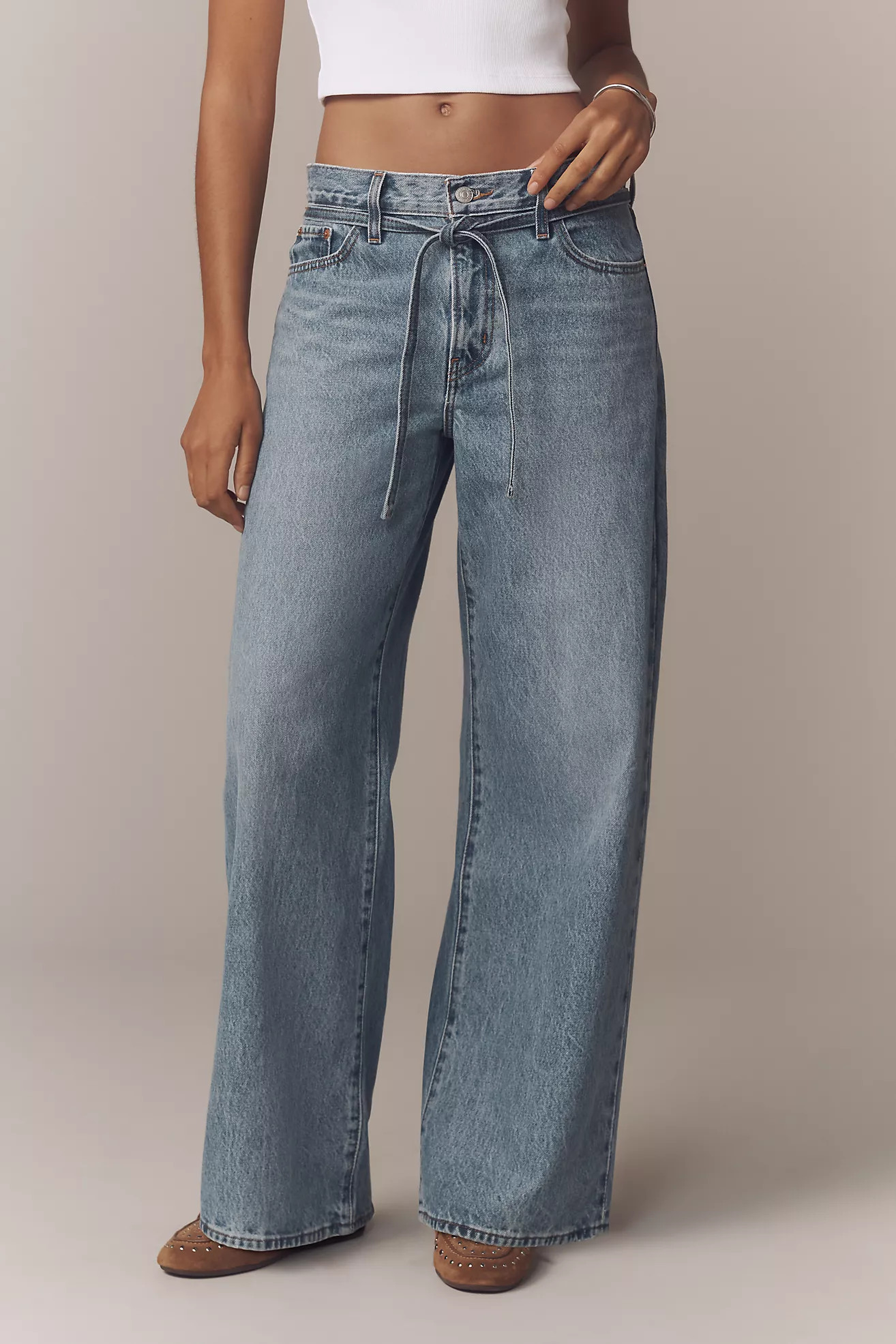 Levis XL Straight Mid-Rise Wide-Leg Tie-Waist Jeans | Anthropologie (US)