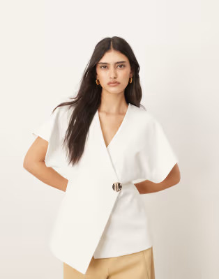 ARRANGE wrap top with gold trim detail in ivory | ASOS | ASOS (Global)
