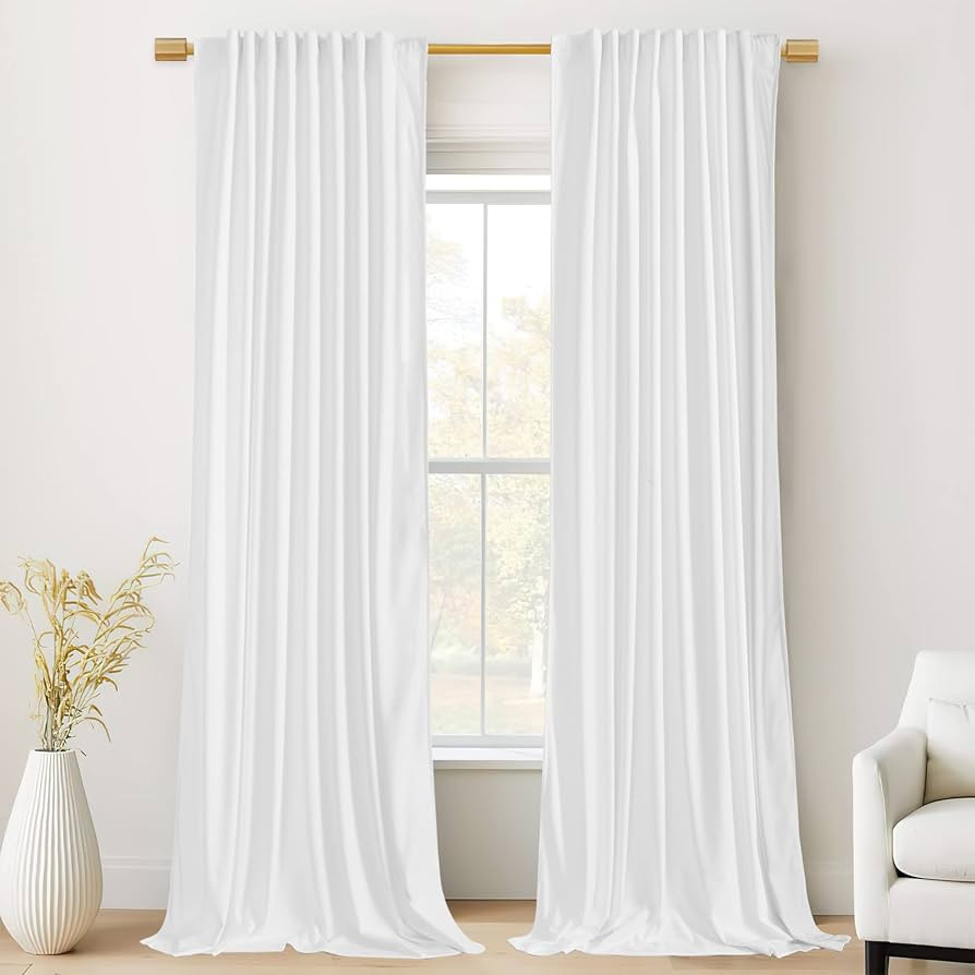 StangH White Curtains 96 inches Long for Living Room, Back Tab Velvet Lignt Dimming Window Drapes... | Amazon (US)