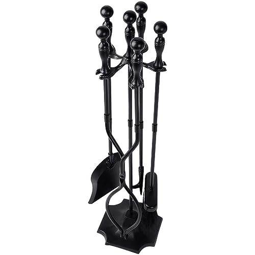 AMAGABELI GARDEN & HOME 5 Pcs Fireplace Tools Sets Black Handle Wrought Iron Large Fire Tool Set ... | Amazon (US)