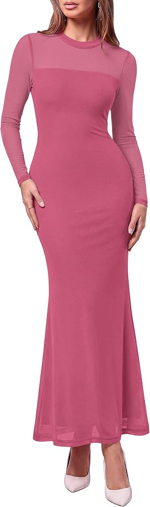 PRETTYGARDEN Women's Formal Mesh Sheer Long Sleeve Maxi Dress | Amazon (US)
