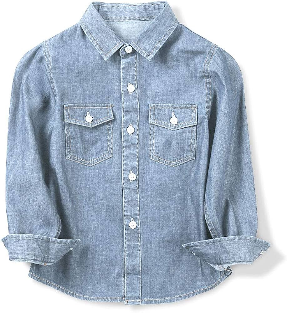 OCHENTA Men & Boys' Denim Button Down Shirt Long Sleeve Lightweight Father Son Matching Outfit | Amazon (US)