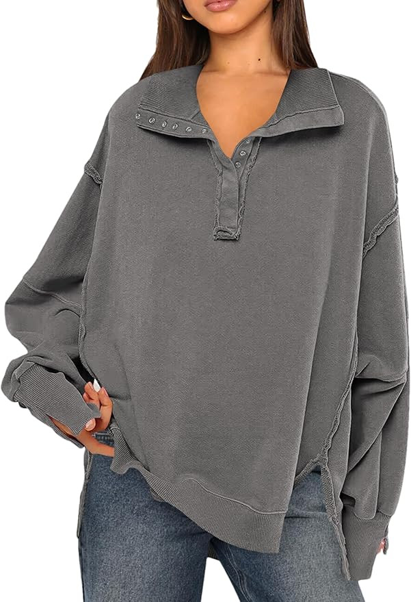 Wanzetaly Womens Oversized V Neck Hoodies Pullover Y2K Sweatshirt Long Sleeve Shirt Tops 2024 Clo... | Amazon (US)