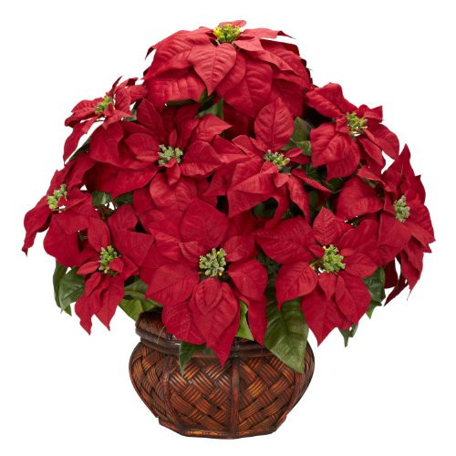 Nearly Natural 1265 22in. Poinsettia with Decorative Planter Silk Arrangement 35" x 12" x 12" | Amazon (US)