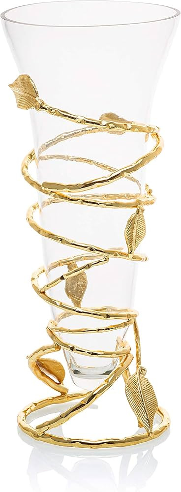 Clear Glass Vase with Removable Gold Leaf Design Base- Measures: 15" H | Amazon (US)