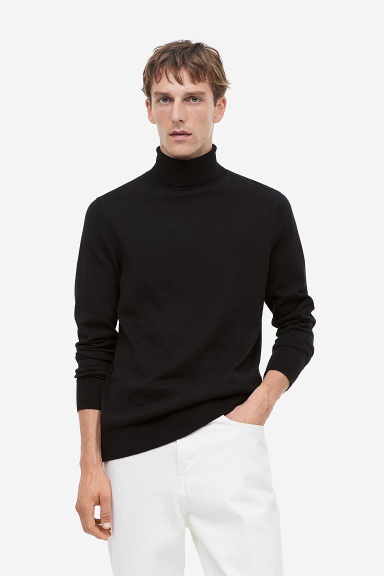 Slim Fit Fine-knit polo-neck jumper - Black - Men | H&M GB | H&M (UK, MY, IN, SG, PH, TW, HK)