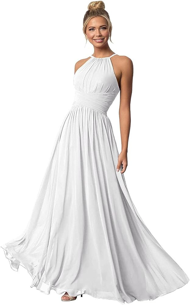 Clothfun Women's Halter Bridesmaid Dresses Long Chiffon Formal Dresses Evening Party Dress 2024 | Amazon (US)