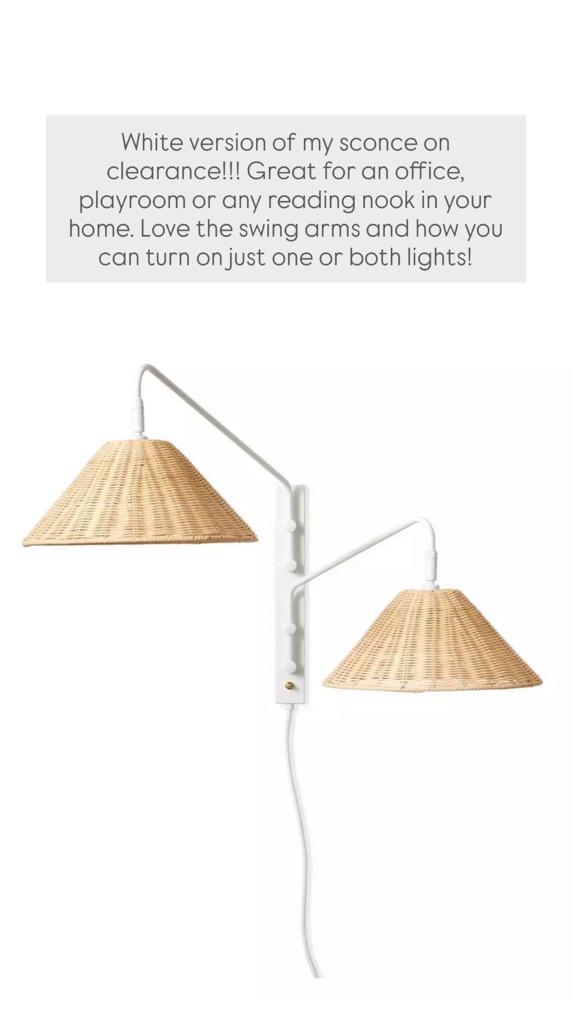 White version of my Serena & Lily sconce on clearance!!! Great for an office, playroom or any reading nook in your home. Love the swing arms and how you can turn on just one or both lights!

#LTKHome #LTKSaleAlert #LTKKids
