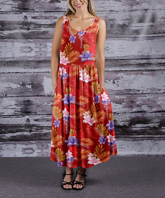 Beyond This Plane Women's Casual Dresses RED - Red & Lavender Floral Pocket Maxi Dress - Women & Plu | Zulily