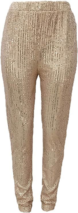 Fawjsais Women Sexy Glitter Sequin Pants High Waist Leggings Evening Party Clubwear | Amazon (US)