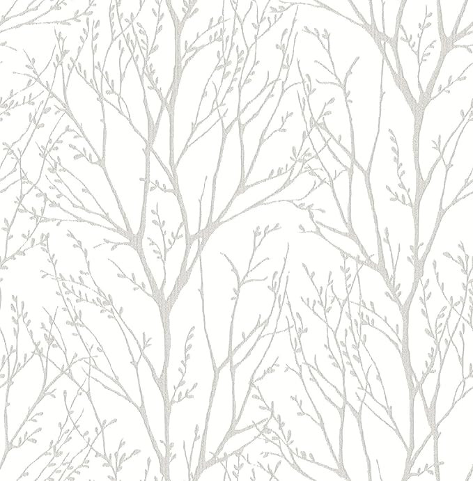 NuWallpaper NU2394 Treetops Peel Stick Wallpaper, White & Off-White | Amazon (US)