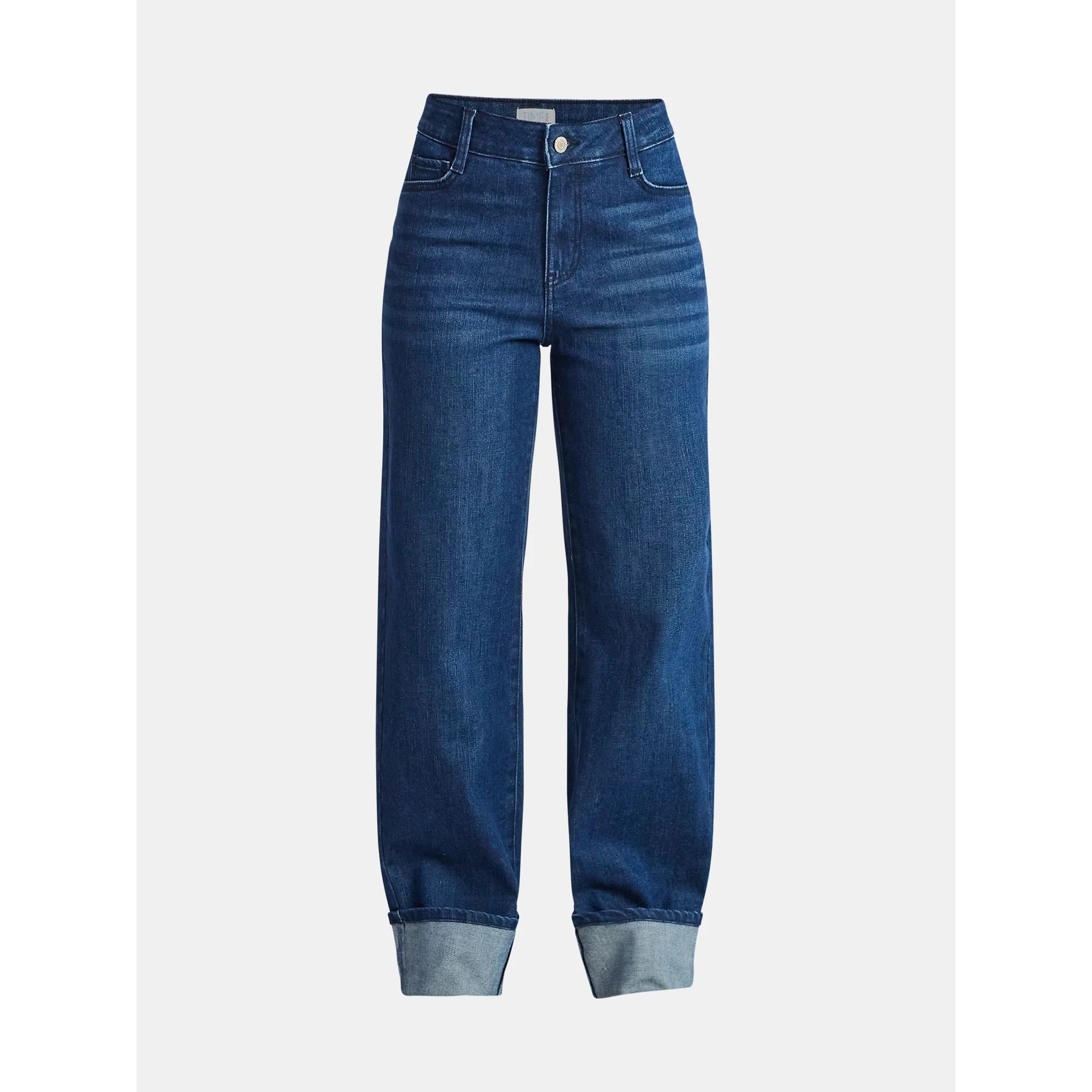 Time and Tru Women's High Rise Straight Jeans with Cuffs, 29" Inseam, Sizes 0-20 | Walmart (US)