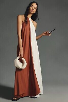 NWT $220 Anthropologie Let Me Be Colorblock Halter Dress XS White Terracotta  | eBay | eBay US