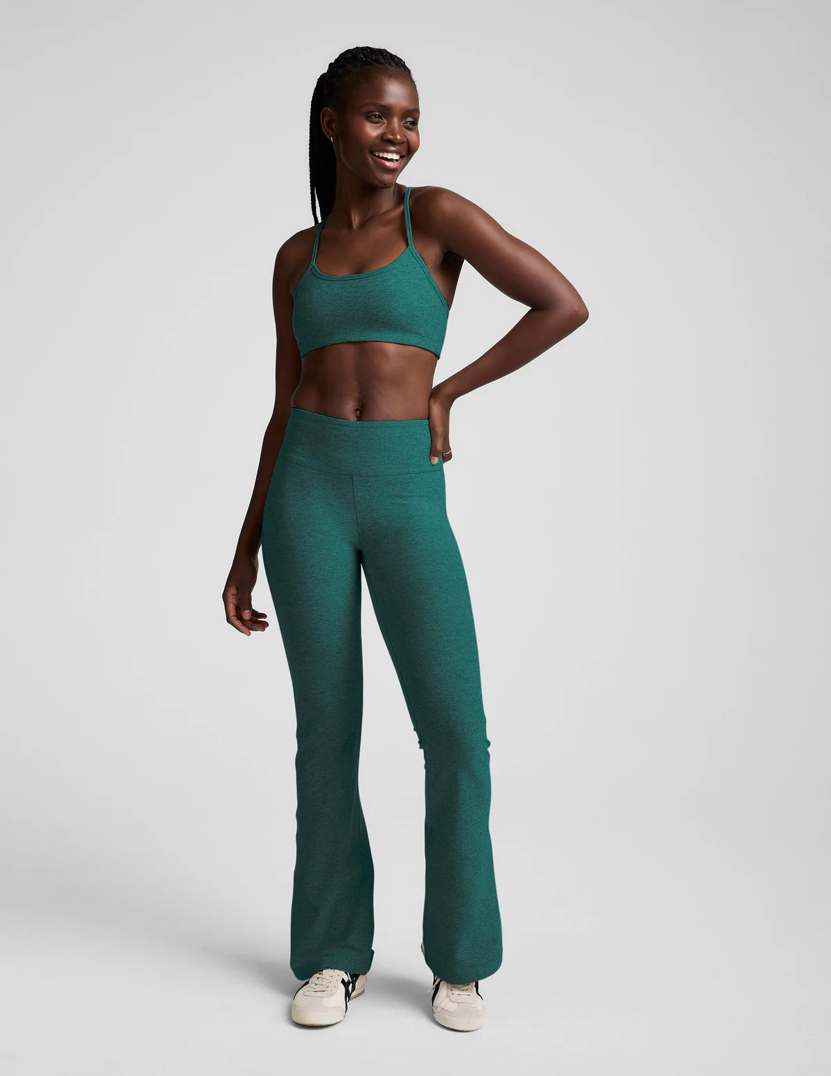 Mid-Rise Bootcut Spacedye Pants - Teal Sea Heather | Beyond Yoga | Beyond Yoga