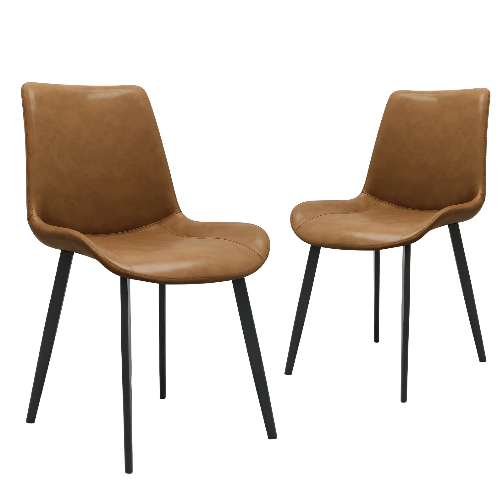 LUXEYARD Brown PU Leather Dining Chair with Metal Legs Modern Upholstered Chair Set of 2 for Kitchen Restaurant Living Meeting Room Stainless Steel | Lowe's