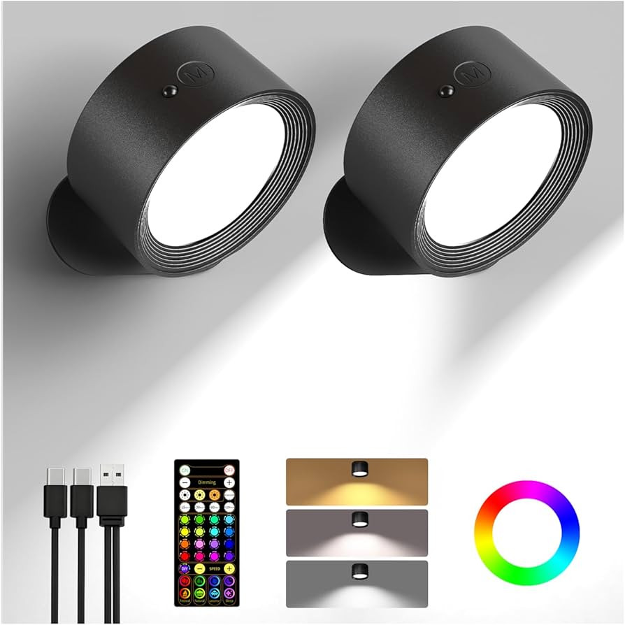 Wall Mounted Lights, 2 Pack Rechargeable RGB Color Changing Light, 3 Color Temps & Remote and Tou... | Amazon (US)