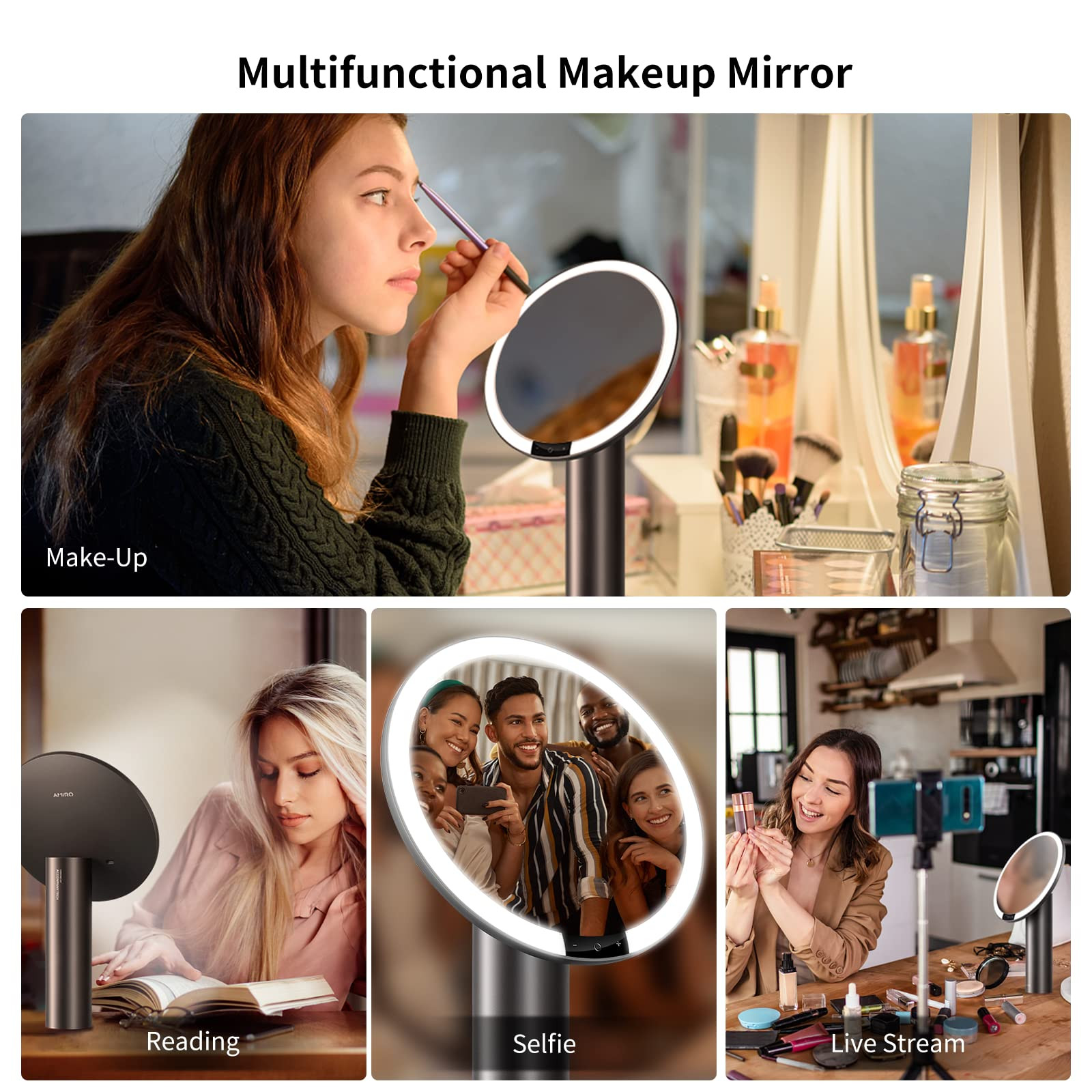 AMIRO 9" Lighted Makeup Mirror with Smart Sensor & Touch-Control, 3 Colors & 6 Brightness, Rechar... | Amazon (US)