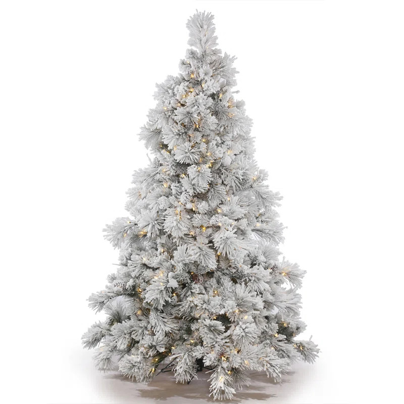 Flocked Alberta 7.5' Green Artificial Christmas Tree with 800 Clear Lights | Wayfair North America
