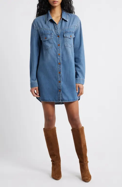 HIDDEN JEANS Oversize Long Sleeve Denim Shirtdress in Medium at Nordstrom, Size Large | Nordstrom