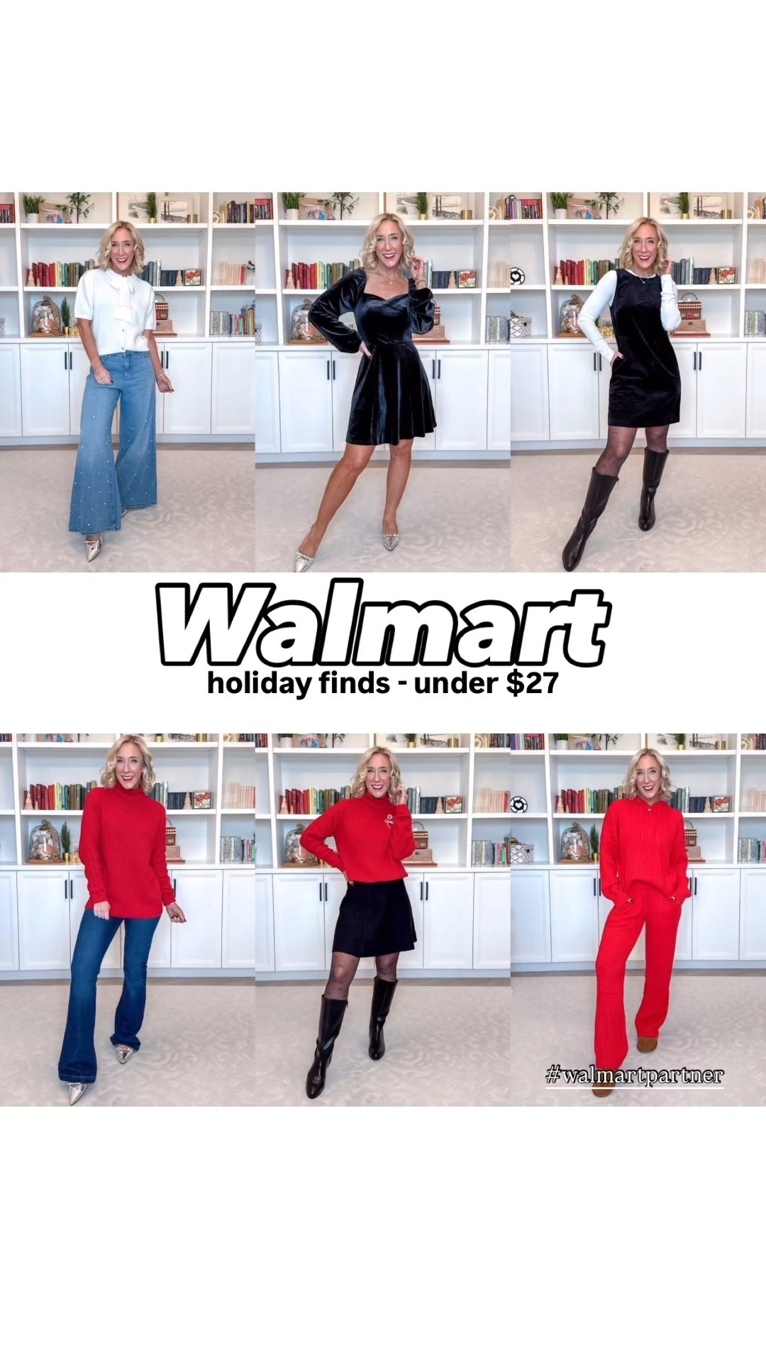 Walmart - holiday finds under $27! #walmartpartner

* Bow Cardigan w/ Short Sleeves - size XS. $24. 
* Baggy Wide Leg Jeans w/ Faux Pearls - size 0, but runs big, so I suggest sizing down. $30. Also is a lower rise.
1. Velvet Sweetheart Mini Dress - size XS. $24. 
2. Slingback Kitten Heels - tts. On sale $29.99.
3. Corduroy Shift Dress - size XS. On sale $11.99.
4. Rib Tee w/ Long Sleeves - size XS. $9.98. 5 colors.
5. Riding Boots - tts. On sale $26.62. 2 colors.
* Bow tights - size small. $6.97.
6. Turtleneck Sweater w/ Cable Sleeves - size XS. On sale $10. 5 colors. 
7. Flare High Rise Jeans - size 2 (could have done a 0). $25.
8. Pleated Sweater Mini Skirt - size XS. $24. 2 colors.
* Bow Brooch Set - $9.97. (set of 5 pins).
9. Cozy Yarn Cable Knit Hoodie Sweater - size Small. $24. 4 colors.
10. Cozy Yarn Wide Leg Cable Knit Sweater Pants - size XS. $22. 4 colors.
11. Suede Clog Slippers - tts (only comes in full sizes so size up if in between). On sale $9.99.

@walmartstyle #walmartstyle

#LTKHoliday #LTKSeasonal #LTKFindsUnder50