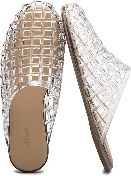 HEVA Women's Jelly Slide Sandals - Clear Mesh Hollow Slip On Closed Toe Slippers - Lightweight Ca... | Amazon (US)