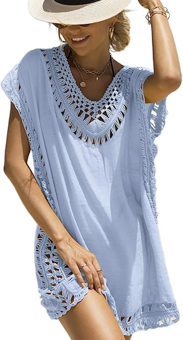 BIKINX Swimsuit Coverup for Women V Neck Crochet Dress Cut Out Bikini Cover ups for Size S-XL | Amazon (US)