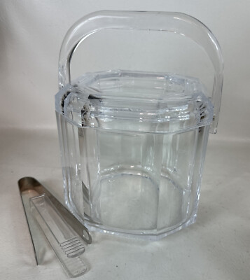 Vintage MCM Lucite Octagon Ice Bucket Heavy Solid Acrylic, Lid + 2 Tongs  | eBay | eBay US