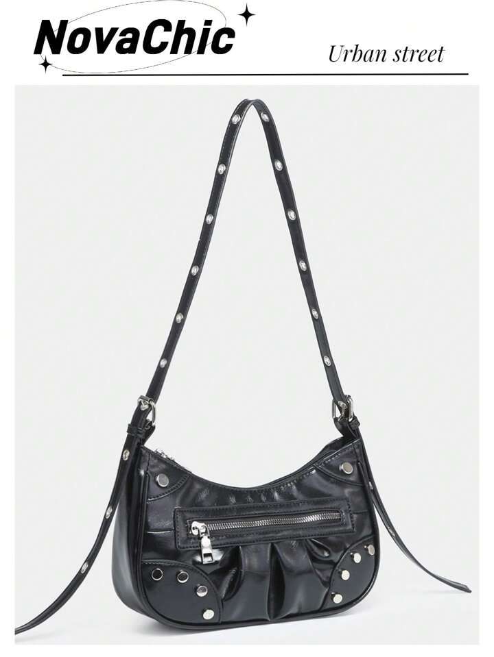 Studded Decor Ruched Design Hobo Bag | SHEIN