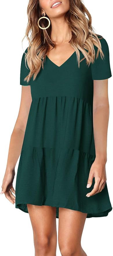 Amoretu Women Summer Tunic Dress V Neck Casual Loose Flowy Swing Shift Dresses | Amazon (US)
