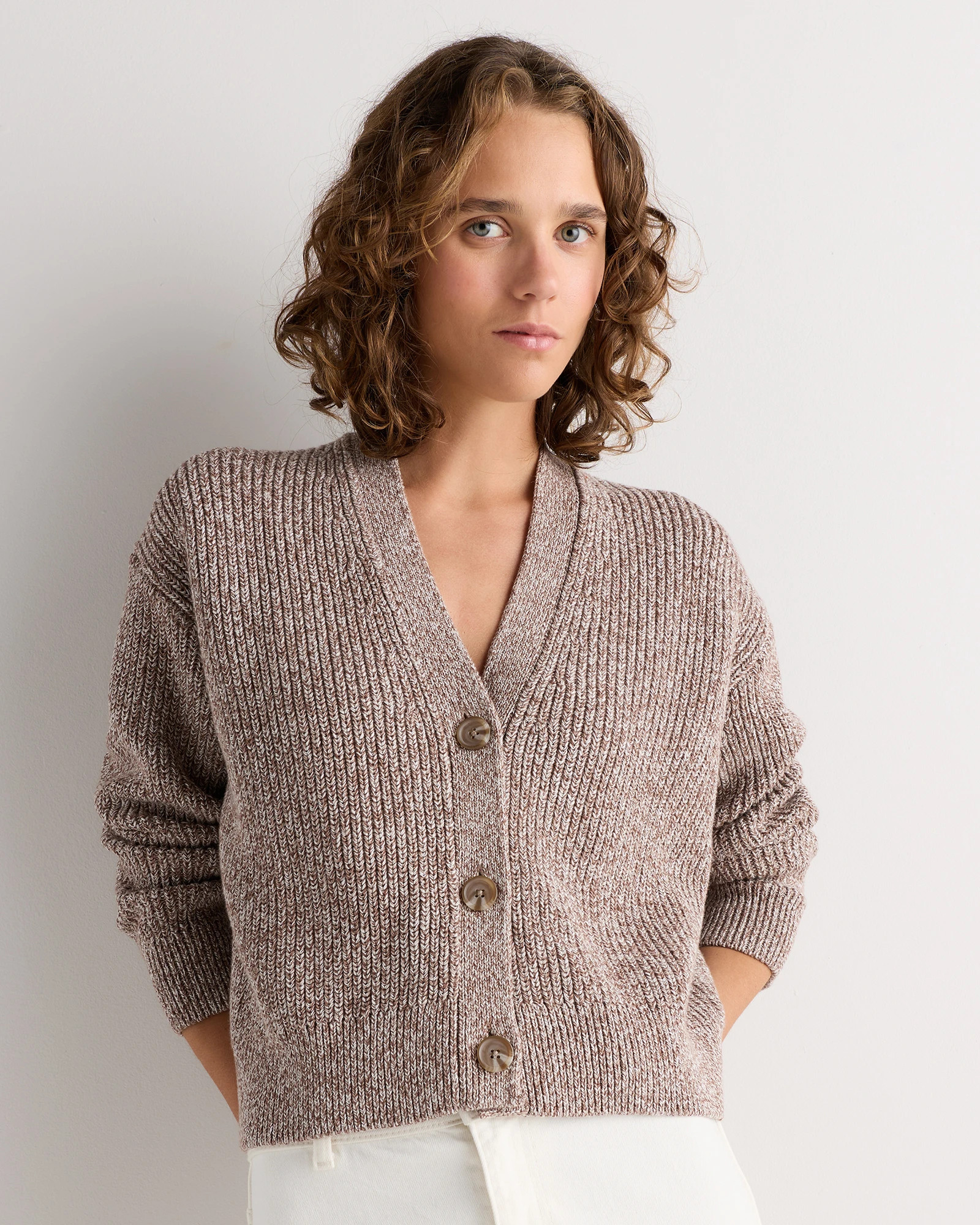 Quince | Women's Fisherman Boxy Cropped Cardigan Sweater in Camel, Size Small, Organic Cotton | Quince