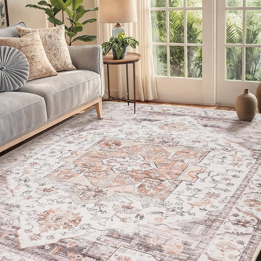 Washable Area Rug - Living Room Large Rug Stain Resistant Carpet Vintage Carpet Bedroom Non-Slip ... | Amazon (US)