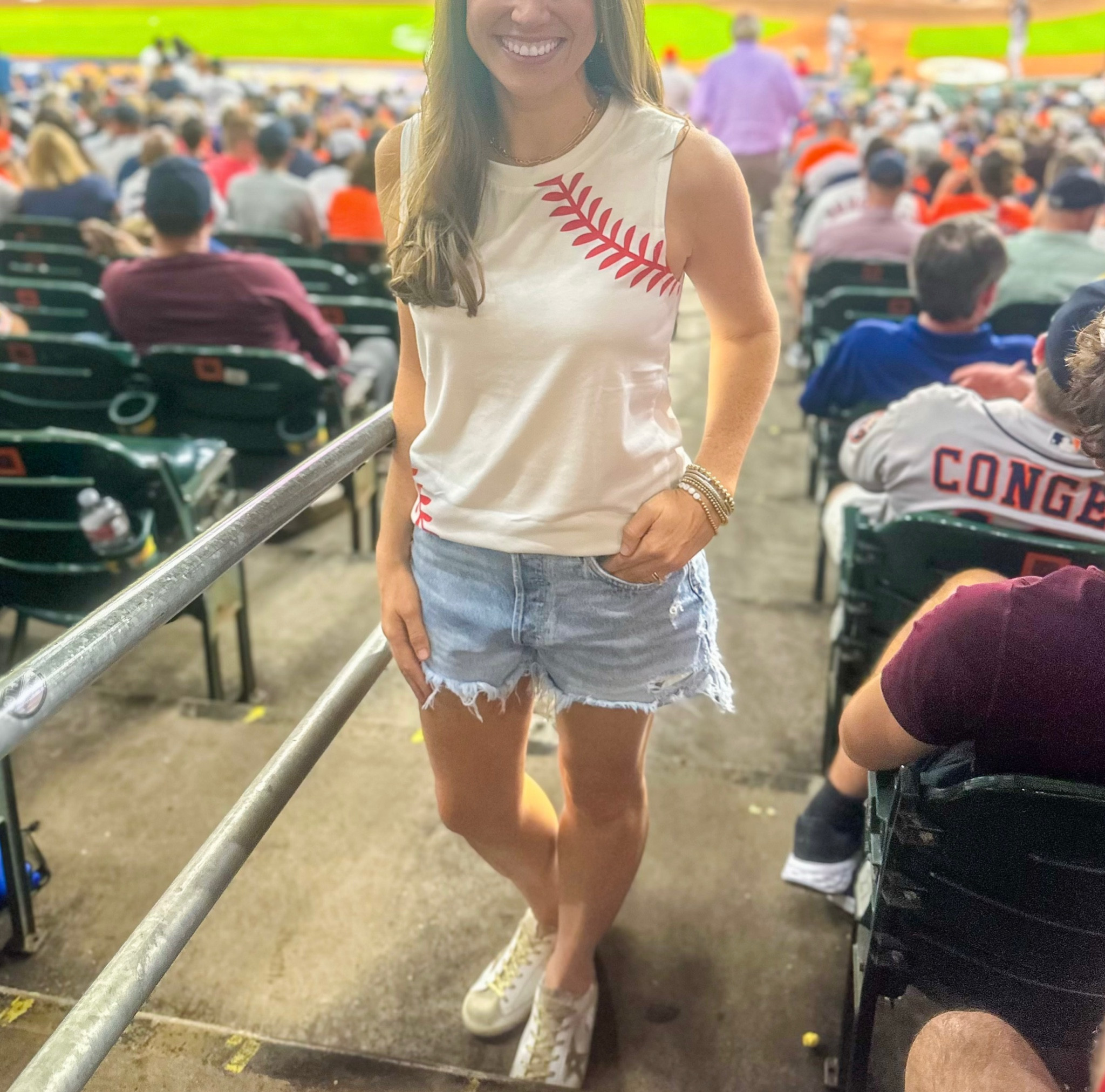 Fun baseball game look! Would be great for your kids baseball games too! 

Love this $17 shirt! Runs true to size and is super soft. I’m in a small. 

Shorts are AGolde. They are my go to denim shorts. Runs TTS or a little big I wouldn’t recommend sizing up. 

-Baseball, baseball mom, game gear, amazon

#LTKSeasonal #LTKstyletip #LTKunder50