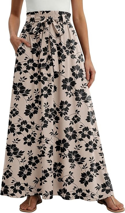 Lepunuo Women Flowy Maxi Skirts Paper Bag High Waisted Long Skirts with Pockets Summer Casual Tie... | Amazon (US)