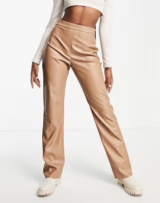 ASOS DESIGN straight leg pants in croc PU in cream | ASOS | ASOS (Global)