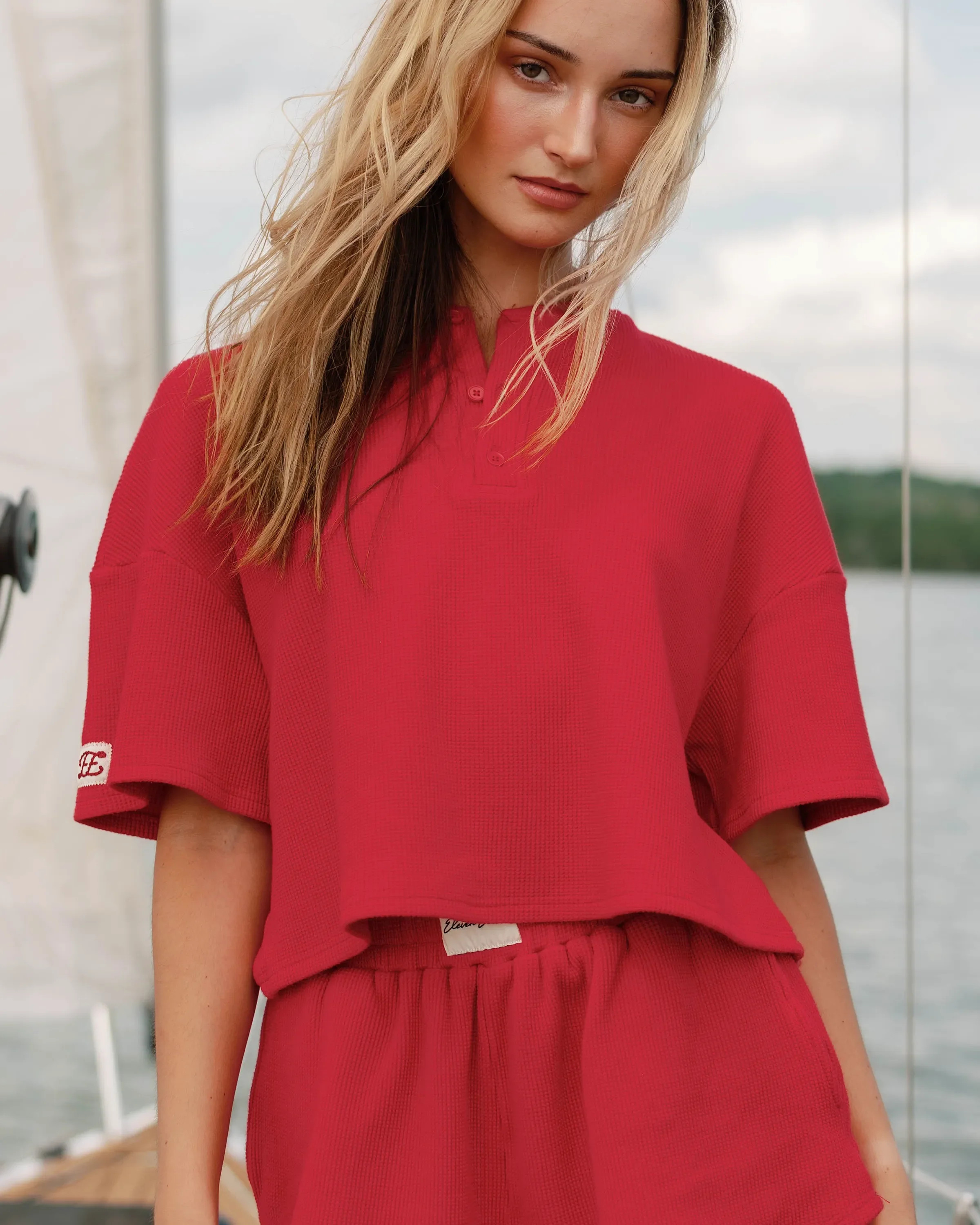 Short Sleeve Waffle Henley | Eleven Eleven